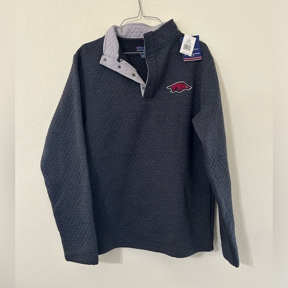 NWT Champion Men's NCAA Quarter Zip Long Sleeve Quilted Pullover Small Razorback - Picture 1 of 7